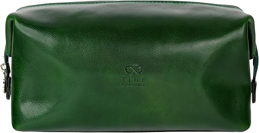 Time Resistance Leather Toiletry Bag Cosmetic Case Italian Classy Dopp Kit