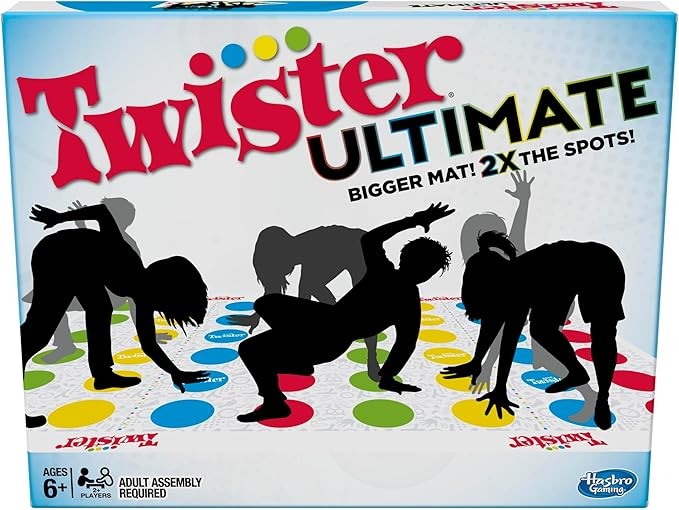 Hasbro Gaming Twister Ultimate: Tapete más grande, más puntos de colores, juego familiar de fiesta para niños de 6+ años; compatible con Alexa (exclusivo de Amazon)