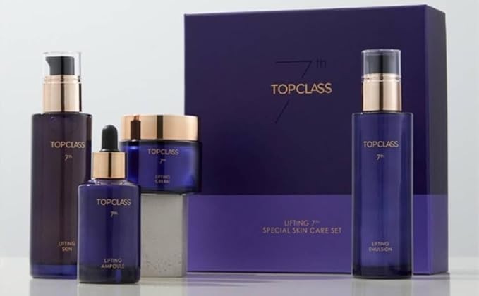 CHARMZONE TopClass Lifting 7th Skincare Set – Korean Anti-Aging 4-Piece Set with Toner, Emulsion (4.05 fl oz) & Ampoule, Cream (1.69 fl oz) – Firming, Lifting, Hydrating with Triple Collagen K-Beauty